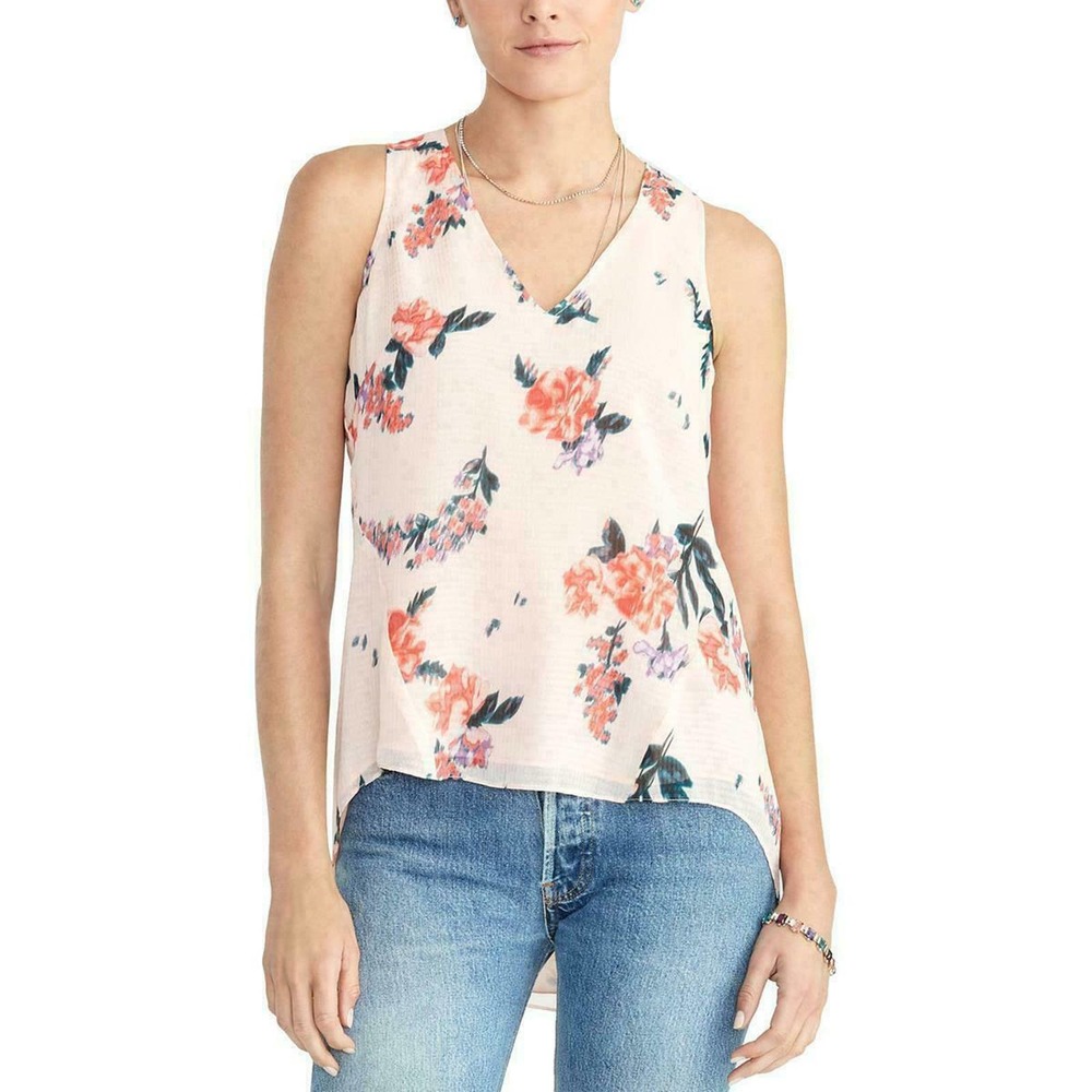 Rachel Roy Women's Sleeveless Floral-Print High-Low Blouse Blush Pink XS $79 NWT